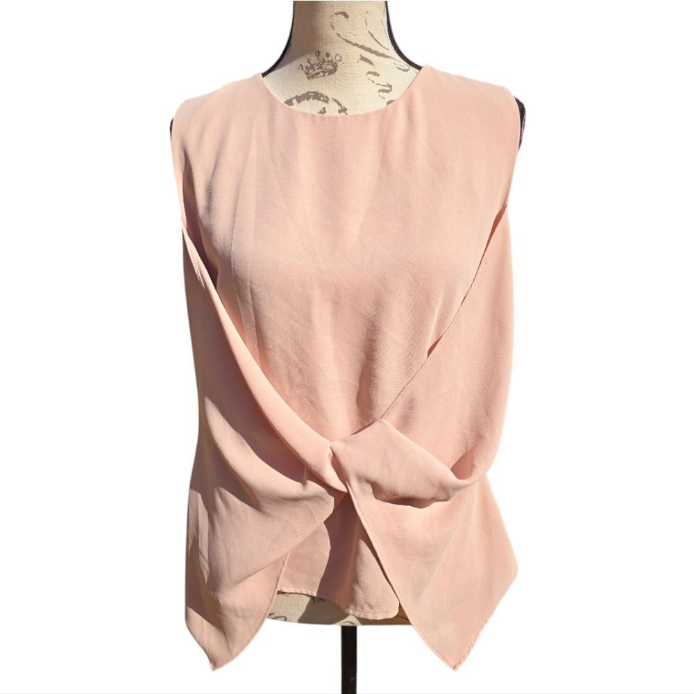 Zara -1612 Front Knotted Sleeveless Blouse in Pink Blush‎ Women's Medium